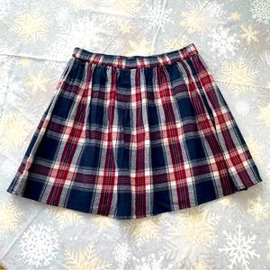TWIK from Simon’s flannel navy burgundy plaid tartan mini skirt Sz M